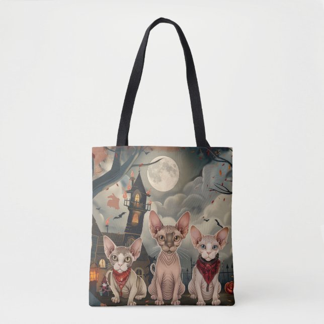 Bolsa Tote Sphynx Cat Halloween Spooky (Frente)