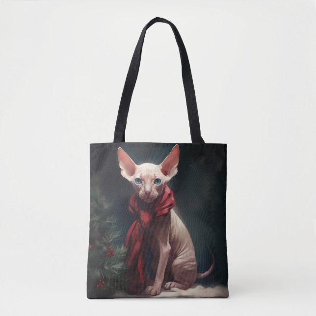 Bolsa Tote Sphynx Dog no Natal da Neve (Frente)