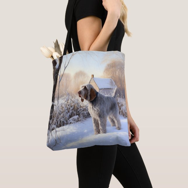 Bolsa Tote Spinone Italiano Deixe-o nevar no Natal (Close Up)