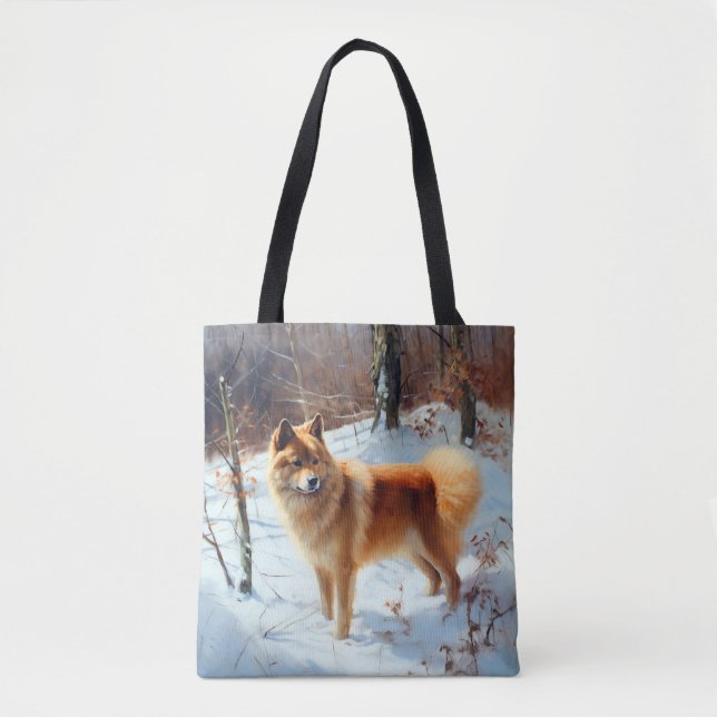 Bolsa Tote Spitz Finlandês Deixou Neve Natal (Frente)