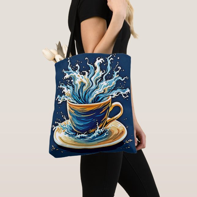 Bolsa Tote Splash Oceânico de Café (Close Up)