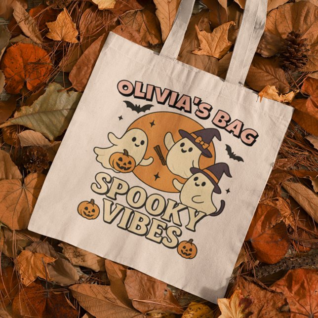 Bolsa Tote Spookes Vibes Retro Fantasmas Gata Pumkin Hallowee (Criador carregado)