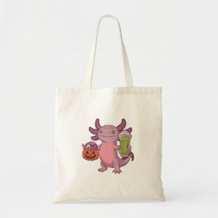 Bolsa Tote Spooky Axolotl Segurando Matcha e Tratando Hallowe
