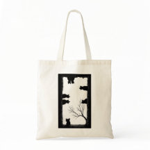 Spooky Black Cats Peeking Gothic Hollow Tree Art