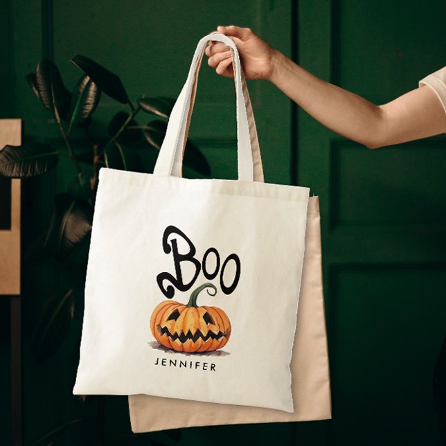 Bolsa Tote Spooky Boo Orange Halloween Pumpkin (Criador carregado)