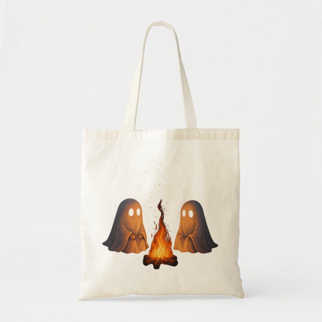 Bolsa Tote Spooky Ghost Campfire Night Forest Art - Halloween (Frente)