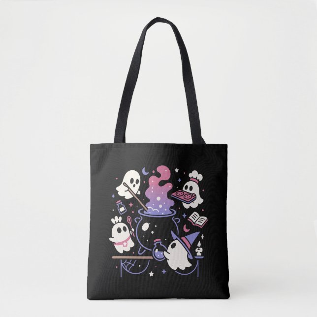 Bolsa Tote Spooky Ghost Halloween Witch Cauldron (Frente)