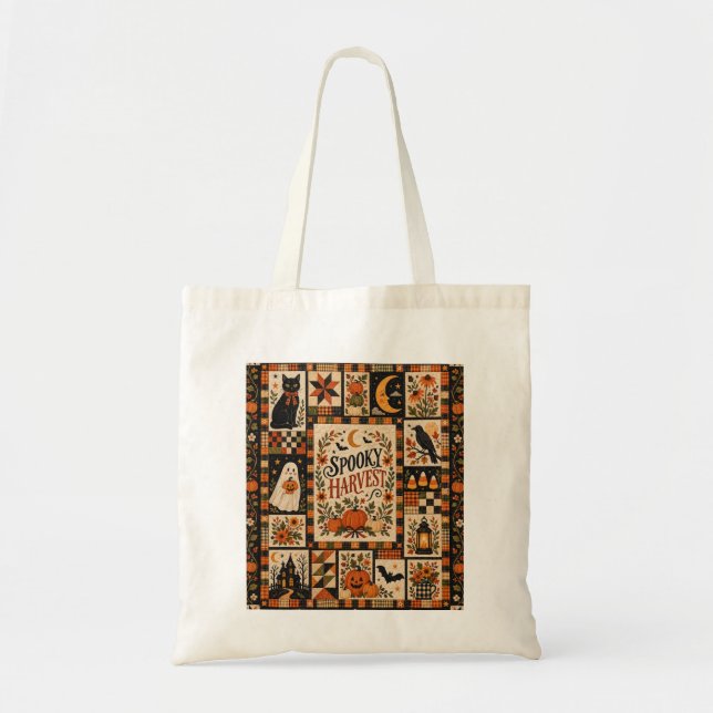 Bolsa Tote Spooky Harvest Vintage Halloween Patchwork (Frente)