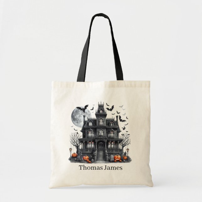Bolsa Tote Spooky Haunted House adicione trick trata (Frente)