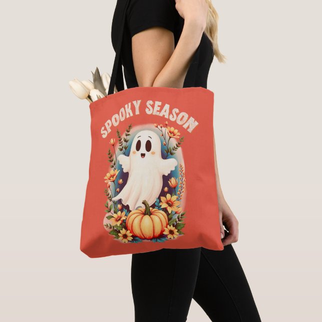 Bolsa Tote Spooky Season Cute Ghost Floral Retro (Close Up)