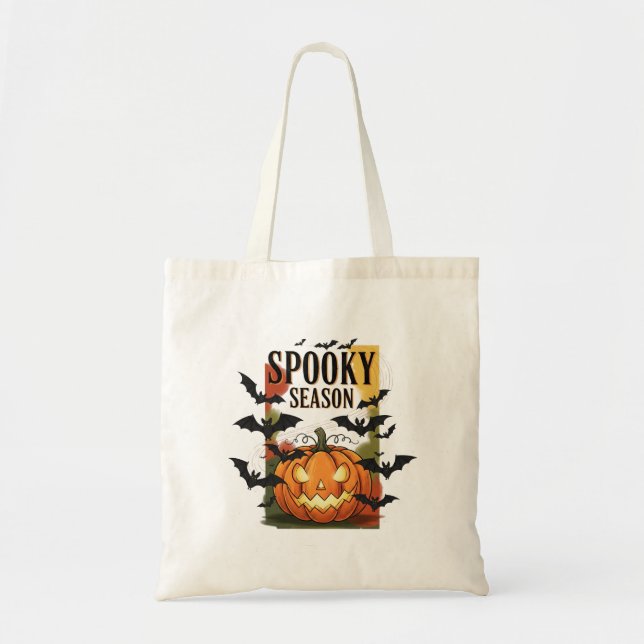 Bolsa Tote "Spooky Season Pumpkin & Bats Fall Halloween" (Frente)