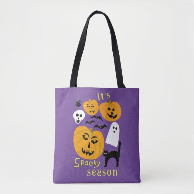 Bolsa Tote Spooky Season Pumpkins Ghost Bat HELLOWEEN (Frente)