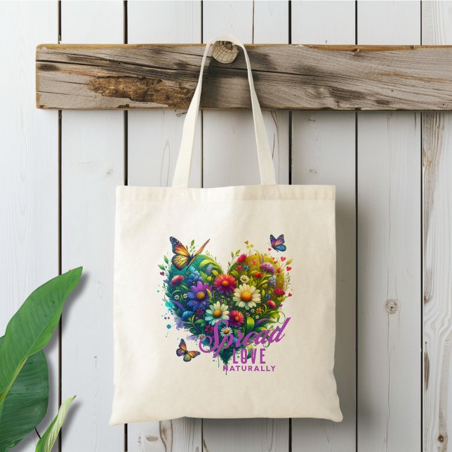 Bolsa Tote Spread Love Naturally Floral Butterfly Heart (Criador carregado)