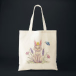 Bolsa Tote Spring cat bag<br><div class="desc">Celebrate spring with this charming tote bag featuring an adorable cat wearing bunny ears, surrounded by delicate flowers and a fluttering butterfly. The soft pastel illustration brings a whimsical, storybook feel that adds a touch of joy to everyday errands. Perfect for shopping, books, groceries, or daily essentials, this tote combines...</div>