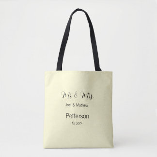 Bolsa Tote sr e sra nome ano casais simples amarelo