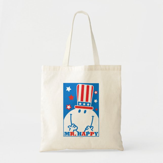 Bolsa Tote Sr. Happy com chapéu patriótico (Frente)