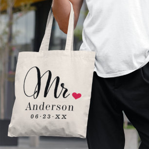 Bolsa Tote Sr Roteiro Elegante Coração Casamento Monograma Pe