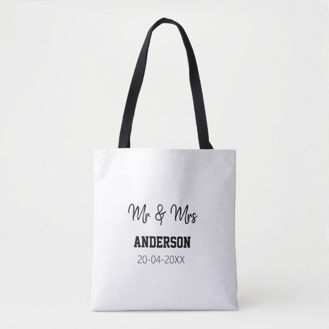 Bolsa Tote Sr & Sra adicionam sobrenome data ano favor de cas (Frente)