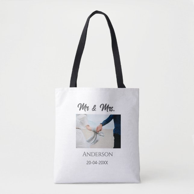 Bolsa Tote Sr & Sra adicionar sobrenome data ano lembrancinha (Frente)