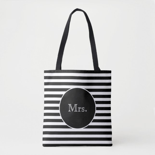 Bolsa Tote Sra. com Black & White Stripes (Frente)