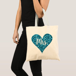 Bolsa Tote Sra. - Coração de Brilho Ciano
