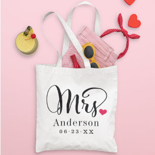 Bolsa Tote Sra. Elegante Coração Script Monograma Casamento P