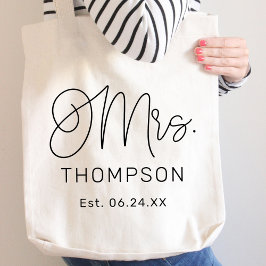 Bolsa Tote Sra Moderna Monograma Data de Casamento Caligrafia