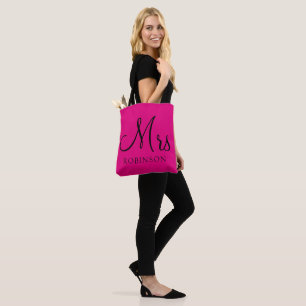 Bolsa Tote Sra Moderna Rosa Quente Preto Letra de Casamento M