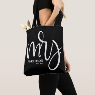 Bolsa Tote Sra. personalizada ESTABLISHED - branco no preto