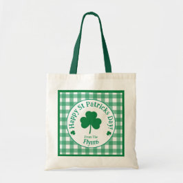 Bolsa Tote St Patricks Day NAME Irish Clover Green Check