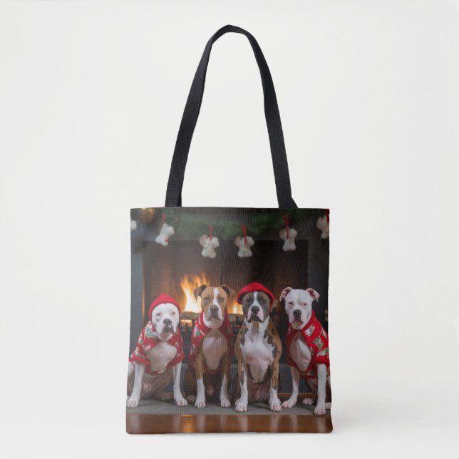Bolsa Tote Staffordshire Americana no Natal da Lareira (Frente)