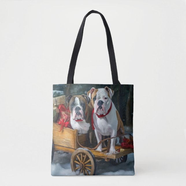 Bolsa Tote Staffordshire Snowy Sleigh Natal (Frente)