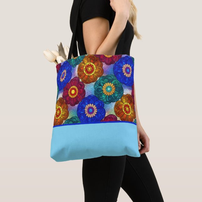 Bolsa Tote Stained Glass Abstract Red Green Blue Orange (Close Up)