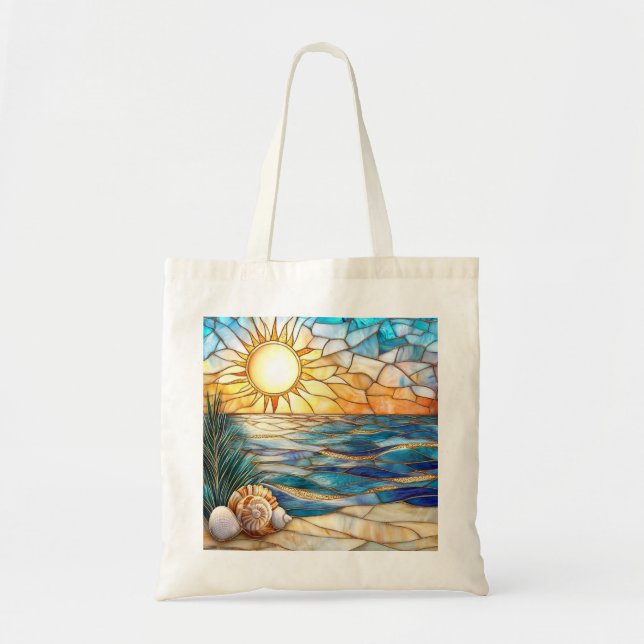Bolsa Tote Stained Glass Beach Sunset Tote Bag (Frente)