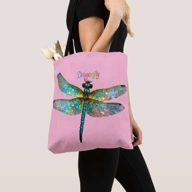 Bolsa Tote Stained Glass Colorful Dragonfly (Close Up)