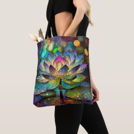 Bolsa Tote Stained Glass Vibrant Lotus Flower