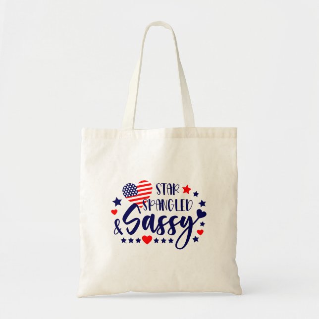 Bolsa Tote Star Spankled e Sassy American Flag Heart (Frente)