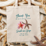 Bolsa Tote Starfish n Plumeria Welcome Wedding Bag<br><div class="desc">Saco de boas-vindas tropical de praia,  decorado com uma flor de plumeria cor-de-rosa solteiro e estrelas-do-mar castanhas para representar a noiva e o noivo. Personalize quatro linhas de texto para receber convidados a um evento de casamento de destino.</div>