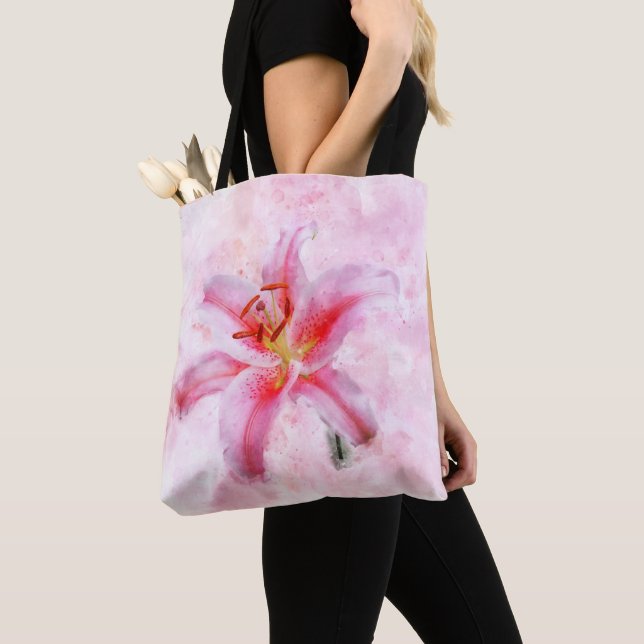 Bolsa Tote Stargazer Lily Flor Watercolor - wb 01 (Close Up)