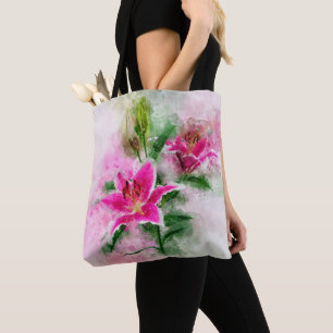 Bolsa Tote Stargazer Lily Flor Watercolor - wb 02