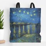 Bolsa Tote Starry Night Over the Rhône | Vincent van Gogh<br><div class="desc">Starry Night Over the Rhône (1888), de Vincent van Gogh, é uma pintura mesmerizante de Impressionista Poste que captura uma vista noturna serena do Rio Ródano em Arles, França. A trabalho de arte apresenta um céu azul profundo adornado com estrelas ouros cintilantes e suas reflexões sobre a água. No primeiro...</div>