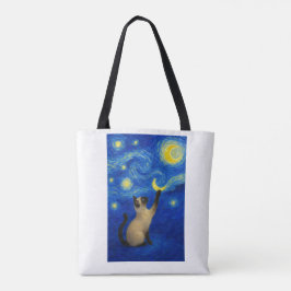 Bolsa Tote Starry Night Siamese Cat Moon