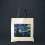 Bolsa Tote Starry Night Vincent van Gogh Fine Art Painting<br><div class="desc">Vincent van Gogh (holandês, 1853 - 1890) Starry Night, 1889, Oil on canvas Unframed: 73 × 92 cm (28, 7 × 36, 2 pol) Esta pintura mostra a vista da janela virada para leste da sala de asilo de Van Gogh na Santo-Rémy-de-Provence Ele acrescentou uma vila idealizada. Está na coleção...</div>