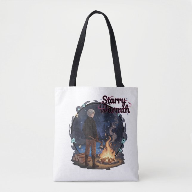 Bolsa Tote Starry Warmth - Lumberjack Anime Boy by Campfire (Frente)