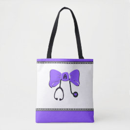 Bolsa Tote Stethoscope Arco roxo e barra branca de ferramenta