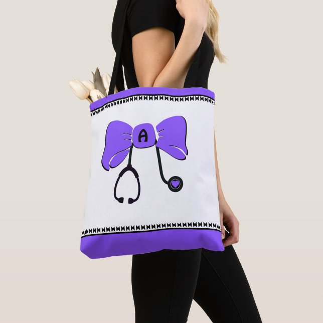 Bolsa Tote Stethoscope Arco roxo e barra branca de ferramenta (Close Up)