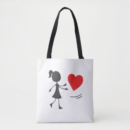 Bolsa Tote Stick Figure Girl Catching Heart Graphic Tee