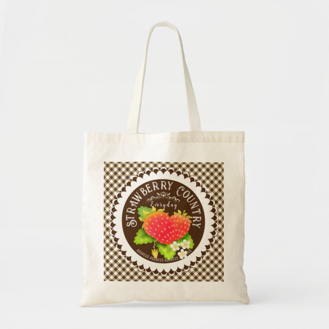 Bolsa Tote Strawberry Doily Brown Gingham (Frente)
