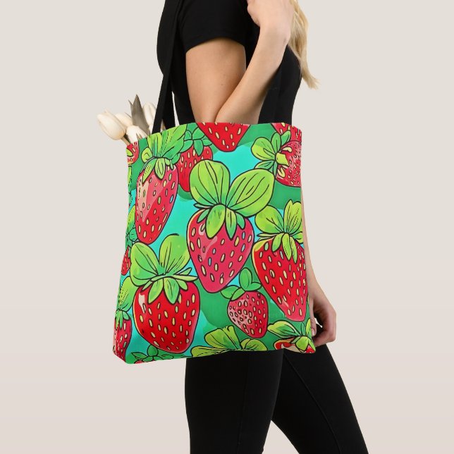 Bolsa Tote Strawberry Pop Art Pattern (Close Up)