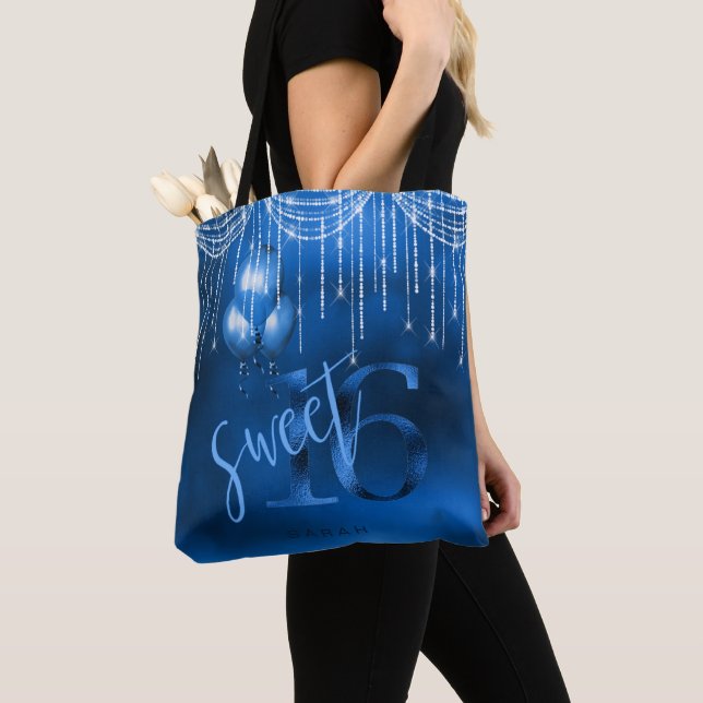 Bolsa Tote String Lights & Balloons Sweet 16 Dk Blue ID473 (Close Up)